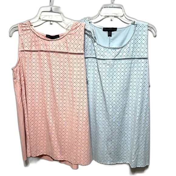 NWT French Laundry Tank Tops Set of 2 Blue Pink Blouse Faux Suede Women sz 1X - Picture 1 of 8